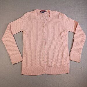 Vineyard Vines Women's L Cashmere Blend Pink Cable Knit Crew Neck Sweater